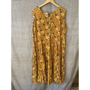 Vintage Y2K 90s Sarah Richards Plus Floral Circle Skirt Sz 12 Yellow Sleeveless